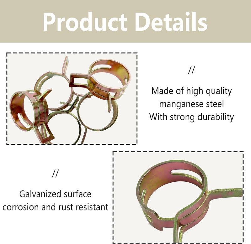 AUXBC 5Pcs 1Inch Spring Band Type Fuel Hose Clamps, 25mm Silicone Vacuum Hose Pipe Clamp Fasteners, Water Pipe Air Tube Clamps, Fit 25-30mm OD Hose - Image 3